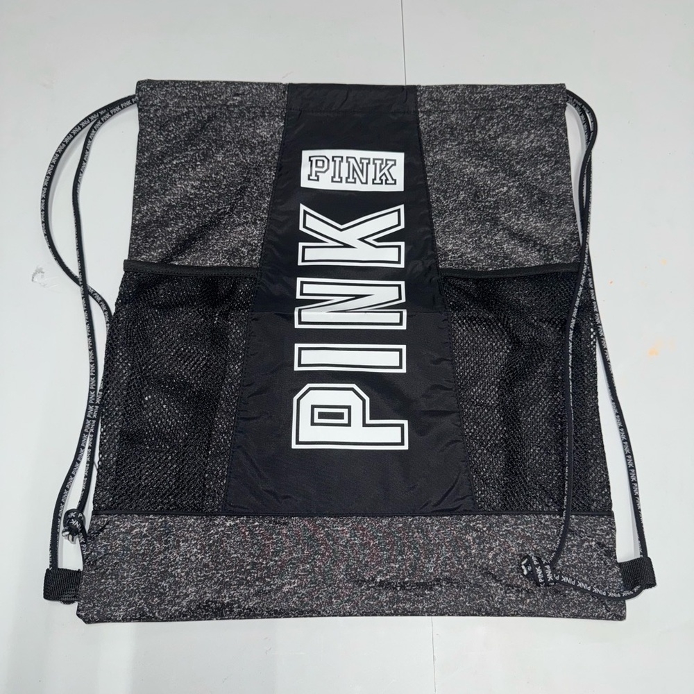 Pink Black and Gray Drawstring Backpack